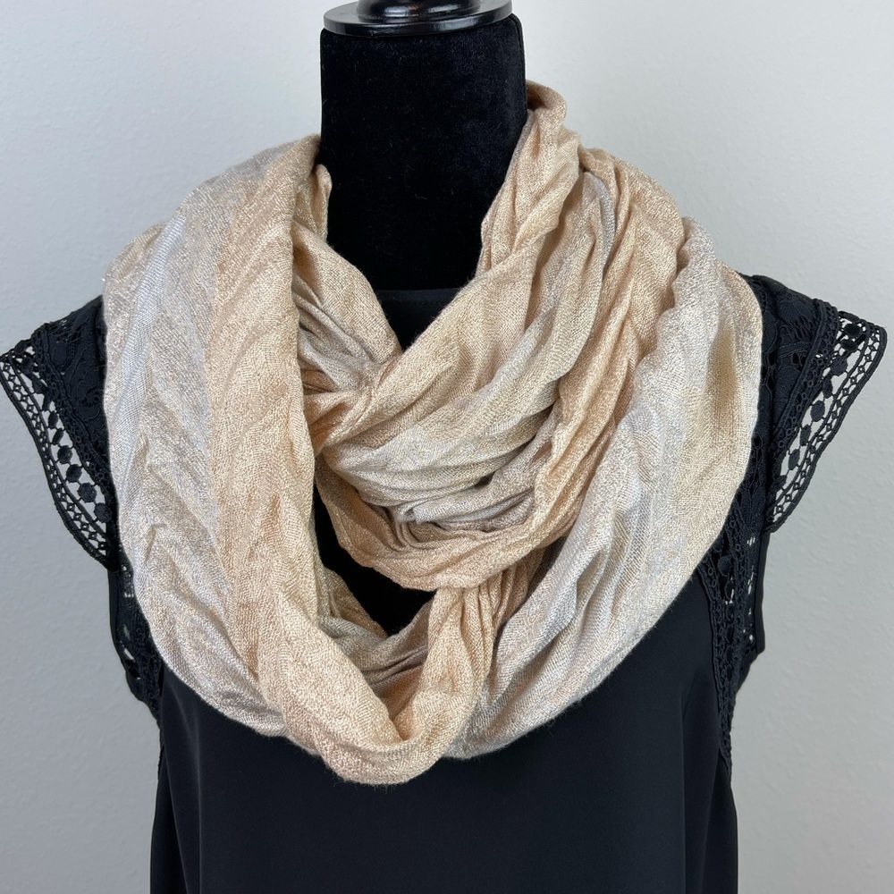 NWT Infinity Scarf in Beige / Cream color with golden metallic accent